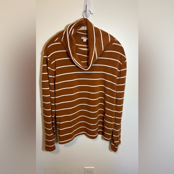 J. Crew Cowl Neck Striped Crop Top Camel and White Size XXL Fleece Lined - Picture 2 of 9